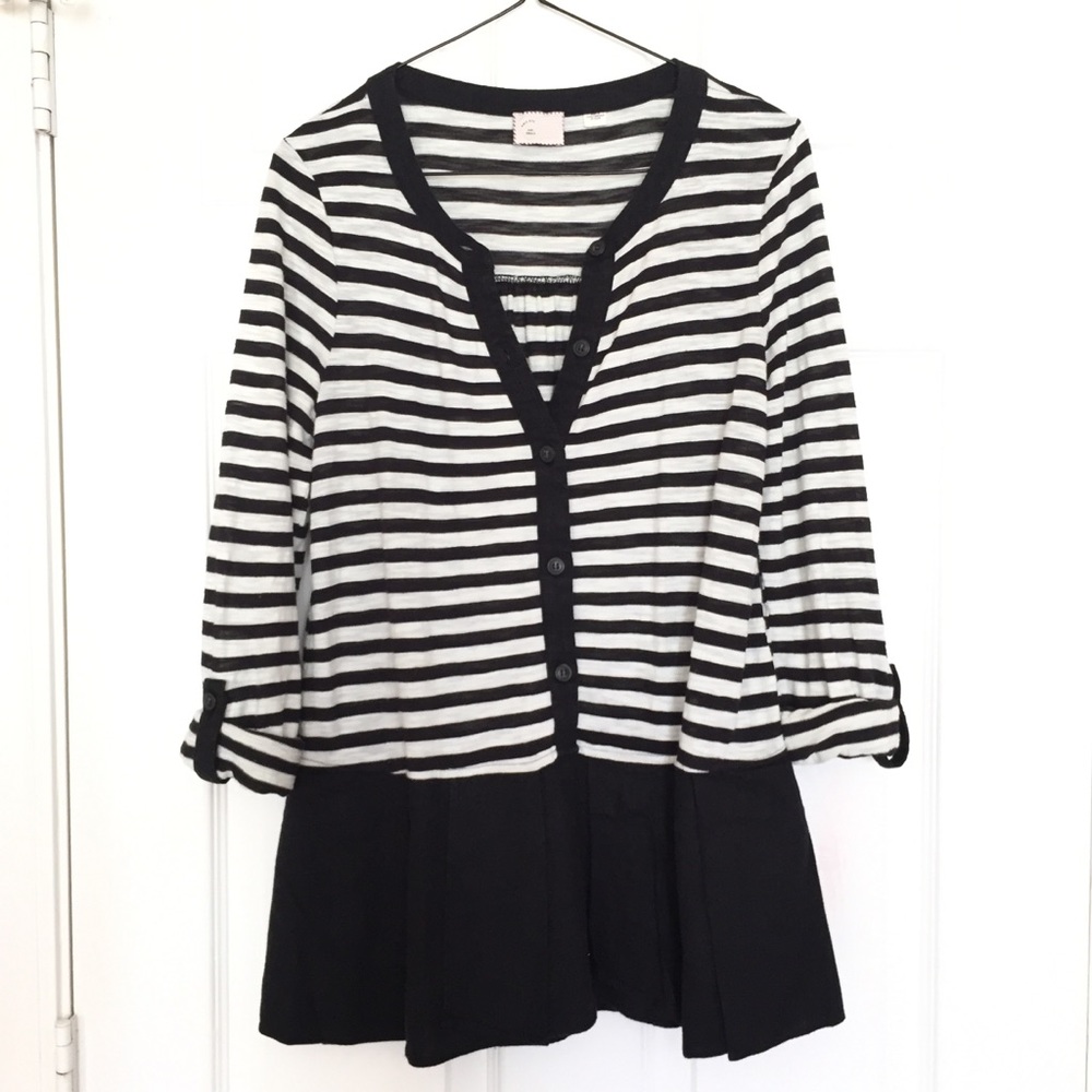 Anthropologie Postmark Striped Pleated Henley Top
